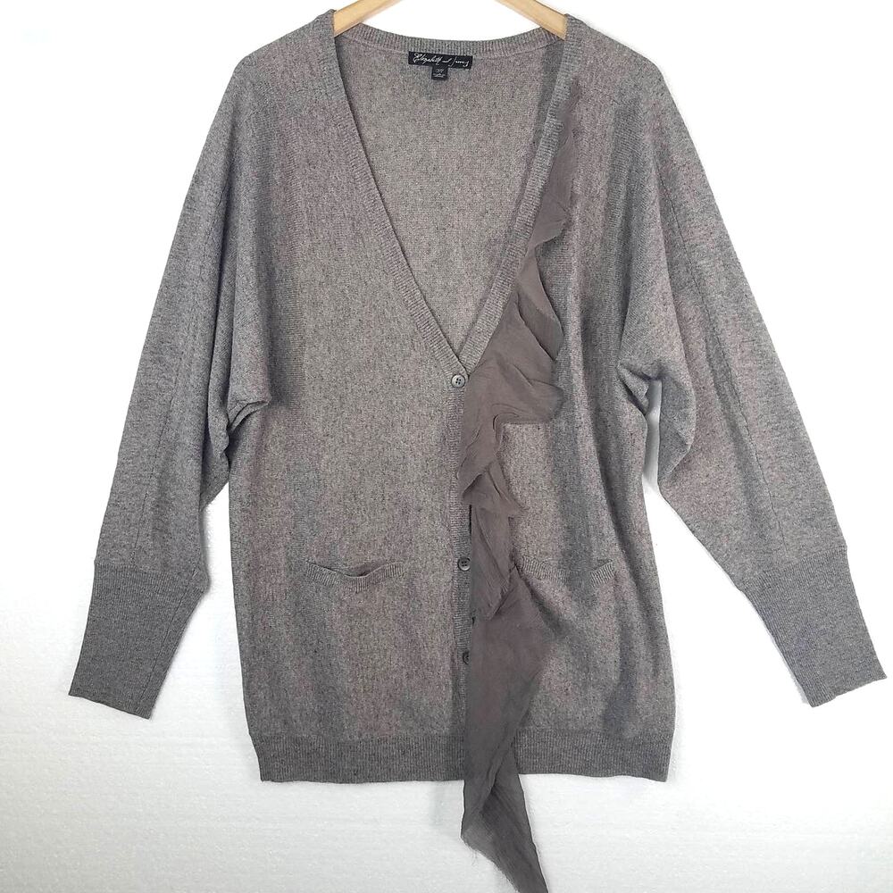 Elizabeth and James Womens Brown Knit Long Sleeve Ruffle Cardigan Sweater Size M